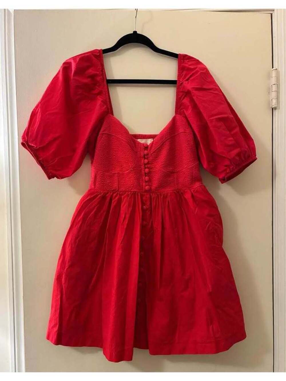 Anthropologie Maeve Puff-Sleeve Sweetheart Mini Dress Red Size Small